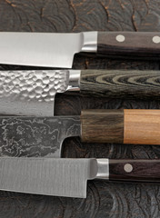 Knife handles and blades close-up
