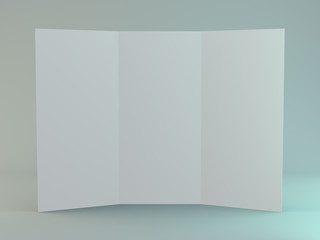 White template leaflet on gray background. Mockup. 3D