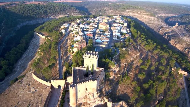 Aerial view of Alarcon. Beautiful village of Cuenca. Spain. 4k Drone Video
