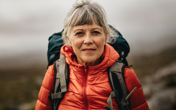Portrait of a senior female hiker