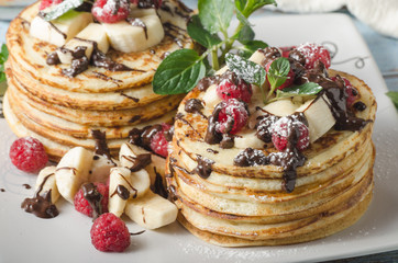 Homemade chocolate banana pancakes