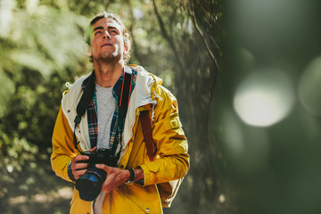 Traveler exploring a forest