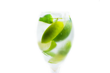Royal mojito cocktail lime and mint isolated on white background. Selective focus. Shallow depth of field.