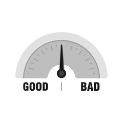 Good or Bad measuring gauge. Vector indicator illustration. Meter with black arrow in white background