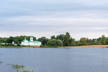 Picturesque view of Mirozhky Monastery in Pskov, Russia.