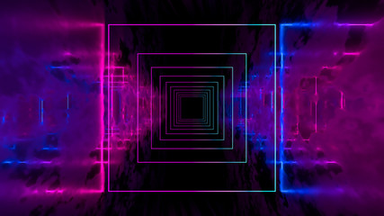 Abstract ultraviolet neon light portal, glowing lines, tunnel, corridor, virtual reality, laser show 3d render