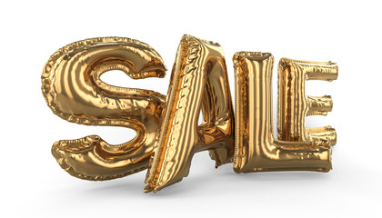 Word SALE made of golden inflatable balloons. 3D