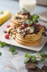 Homemade chocolate banana pancakes