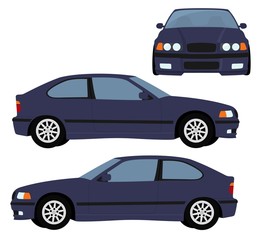 Car vector template on white background. hatchback car isolated. Vehicle branding mockup. Side, front view. Vector illustration on white background