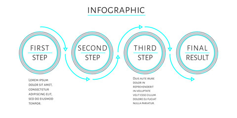 Futuristic Infographic template with 4 options (steps) and place for text. Turquoise circles template design for report, banner, workflow, business presentation. Editable vector EPS 10 illustration.
