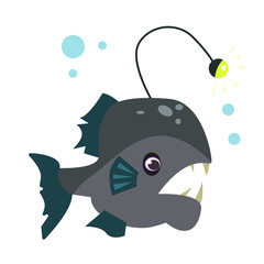 Fototapeta premium Anglerfish flat icon. Goosefish, deep sea fish, predator. Sea cartoon characters concept. Vector illustration can be used for topics like animals, marine life, fauna