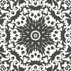 Seamless floral pattern motif coloring mandala drawn with a pen. black and white. Ethnic, fabric, motifs. Vector, abstract flower mandala. Decorative elements for design. EPS 10.