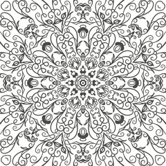 Seamless floral pattern motif coloring mandala drawn with a pen. black and white. Ethnic, fabric, motifs. Vector, abstract flower mandala. Decorative elements for design. EPS 10.