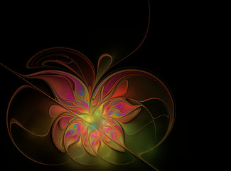 Beautiful bright fractal flower on a black background.