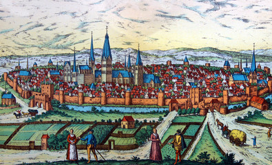 Perspective view of medieval city