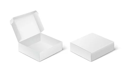 Foto op Canvas Two empty closed and open packing boxes, box mockup on white background. © Ramcreative