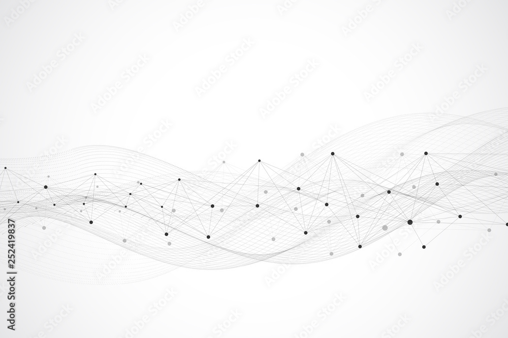 Aufkleber Geometric abstract background with connected line and dots. Network and connection background for your presentation. Graphic polygonal background. Scientific vector illustration
