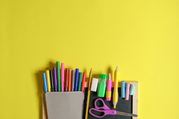 Education or back to school concept : flat lay of stationeries