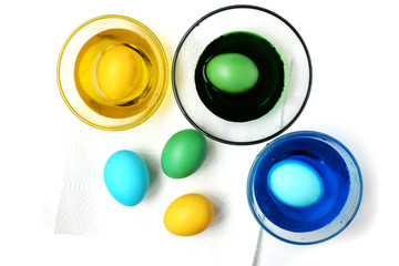 Easter eggs on a white background. Spring holiday.
