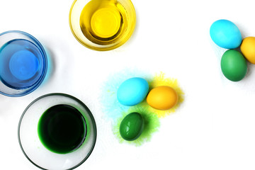 Easter eggs on white background. Spring holiday.