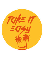 take it easy einfach langsam angehen strand sonne hängematte palmen insel urlaub ferien abend mond nacht paradies meer clipart kreis rund erholen entspannen schlafen müde logo design