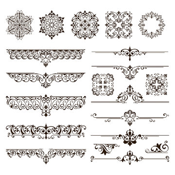 Ornaments elements floral retro corners frames borders stickers art deco design illustration white background