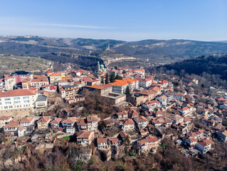 Aerial View Old town of Veliko Tarnovo with the Fortress and houses in the cliff