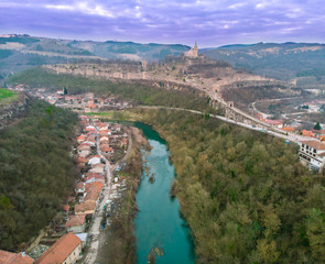 Fortress of Veliko Tarnovo in Bulgaria, with the river and the old town