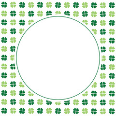 Green seamless pattern with clovers, shamrock leaves for St. Patrick's Day. Holiday symbol with frame, border for text, for greeting cards, banner or invitation