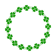 Banner for St. Patrick's day, green clovers, shamrock leaves for St. Patrick. Holiday symbol with frame, border for text on white background, for greeting cards, banner or invitation