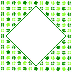 Fototapeta na wymiar Green seamless pattern with clovers, shamrock leaves for St. Patrick's Day. Holiday symbol with frame, border for text, for greeting cards, banner or invitation