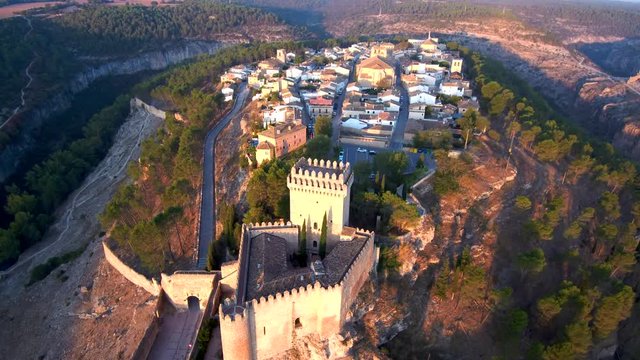 Aerial view of Alarcon. Beautiful village of Cuenca. Spain. 4k Drone Video