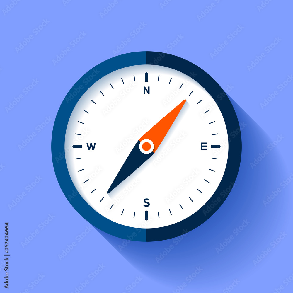 Aufkleber compass icon in flat style, nautical tool on color background. vector design element for you busines