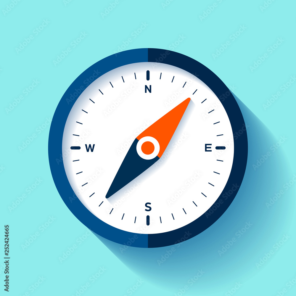 Aufkleber compass icon in flat style, nautical tool on color background. vector design element for you busines