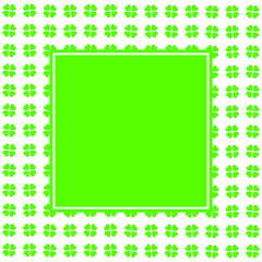 Green seamless pattern with clovers, shamrock leaves for St. Patrick's Day. Holiday symbol with frame, border for text, for greeting cards, banner or invitation