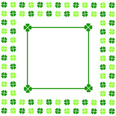 Green seamless pattern with clovers, shamrock leaves for St. Patrick's Day. Holiday symbol with frame, border for text, for greeting cards, banner or invitation