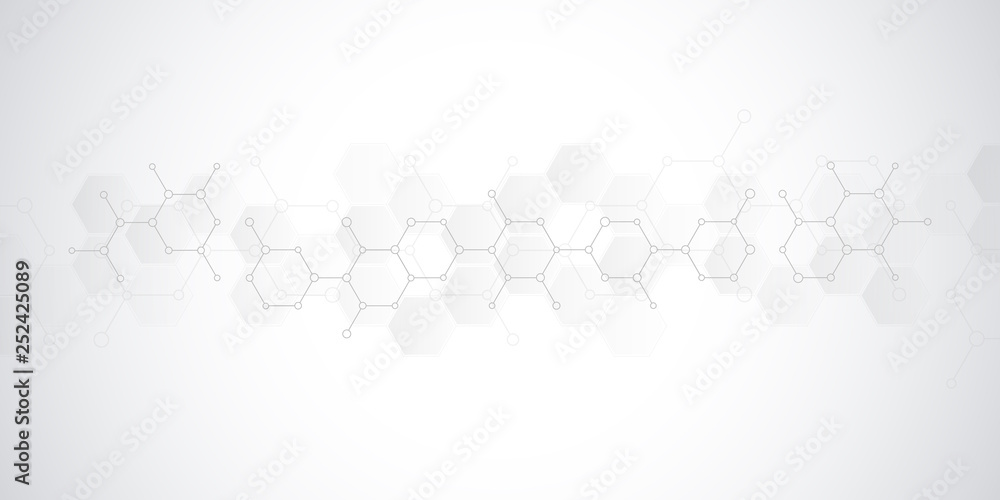 Poster Abstract background of science and innovation technology. Technical background with molecular structures and chemical engineering.