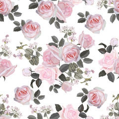 Fototapety  Kwiatowy wzór z różową różą wektorową ilustracją