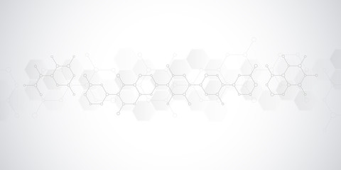 Abstract background of science and innovation technology. Technical background with molecular structures and chemical engineering. - obrazy, fototapety, plakaty