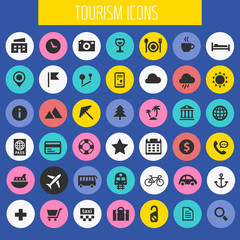 Trendy big tourism and travel icons collection