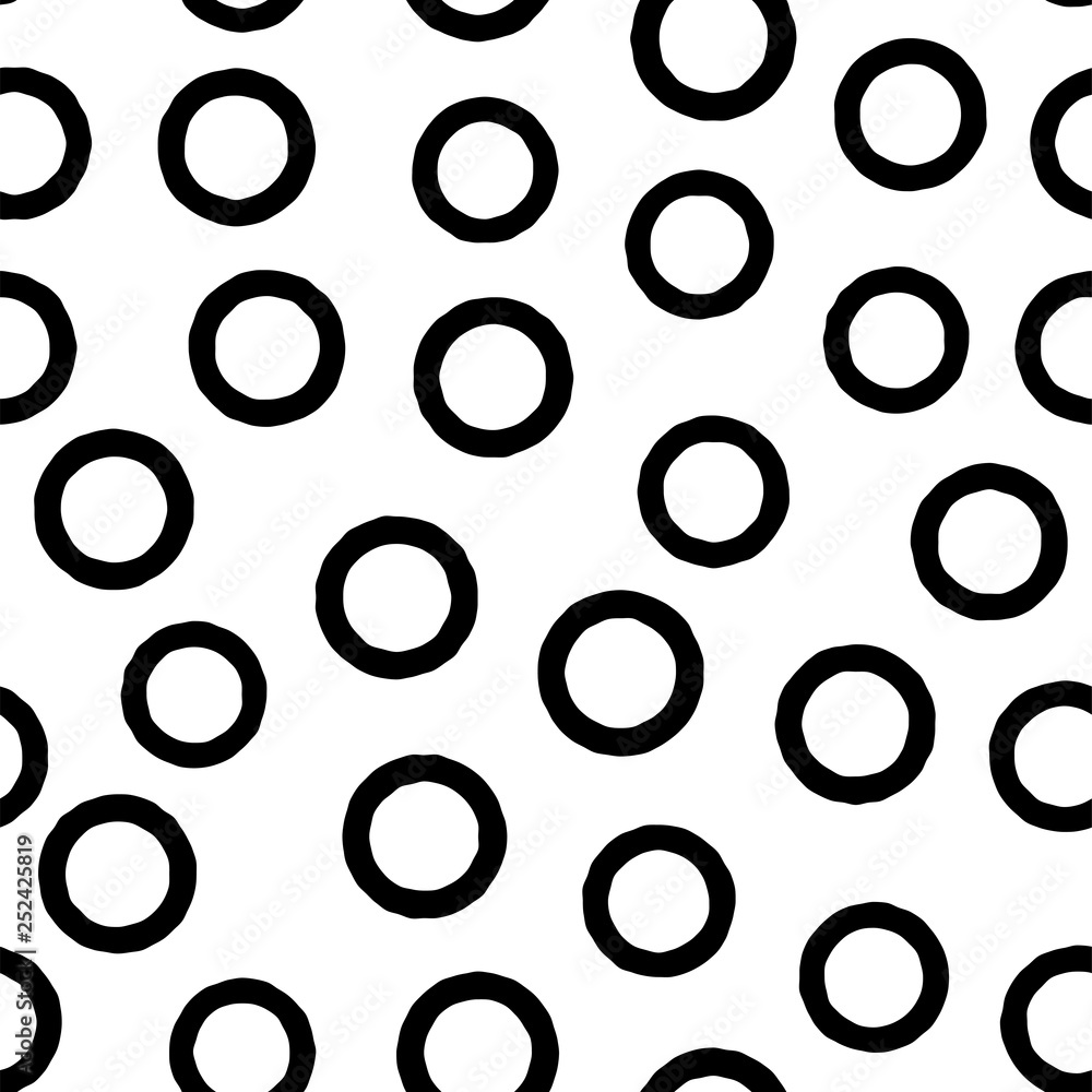 Aufkleber black circle seamless pattern with hand drawn outline rings. vector chaotic monochrome texture with 