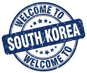 welcome to South Korea blue round vintage stamp
