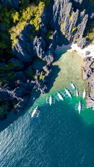 Aerial shot of a secret beach in El Nido, Palawan, Philippines