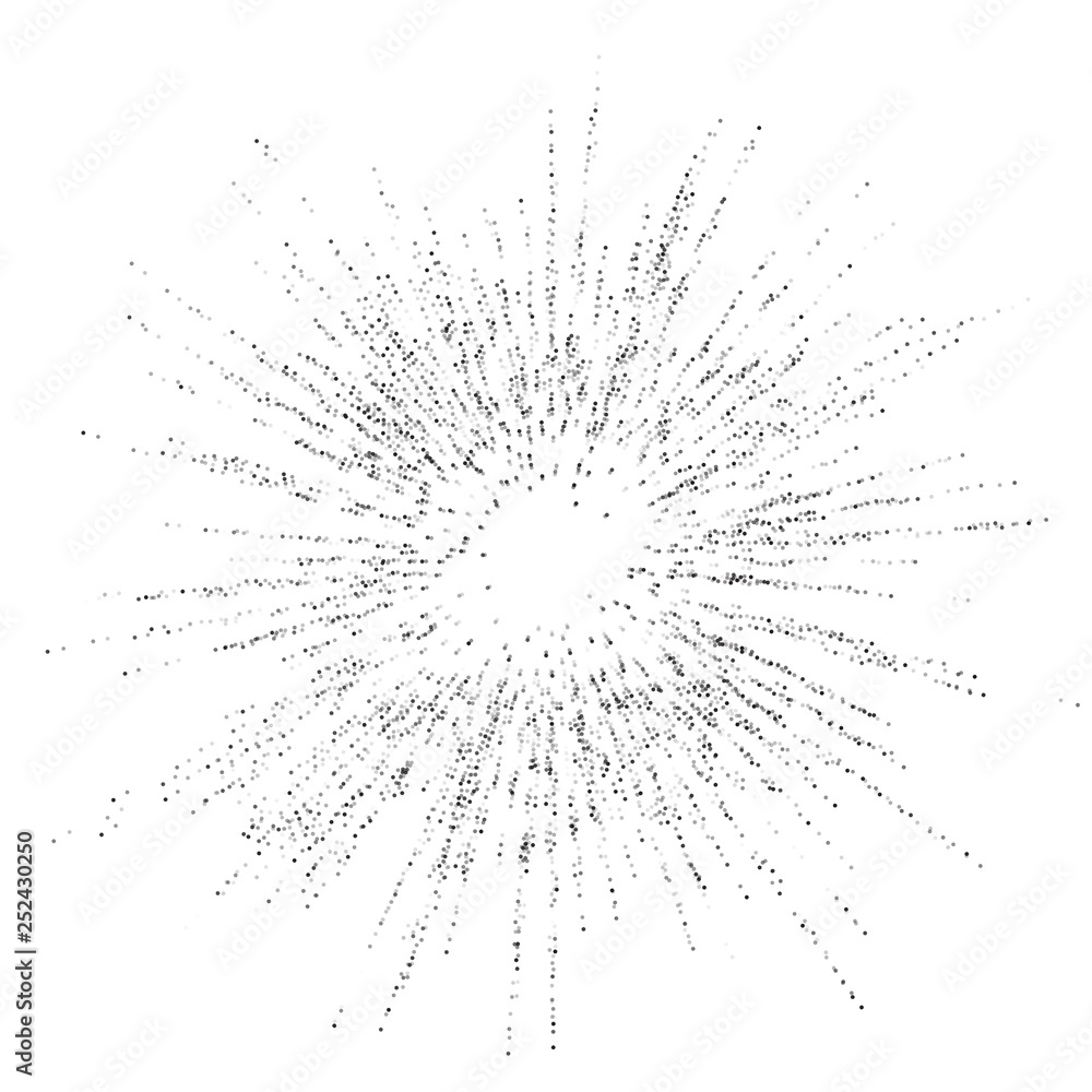 Wall mural digital burst pattern with multiple dots. explosion consist of black particles isolated on white bac