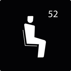 Vector pictogram of number seat in the bus, metro or plain, white icon on the black background