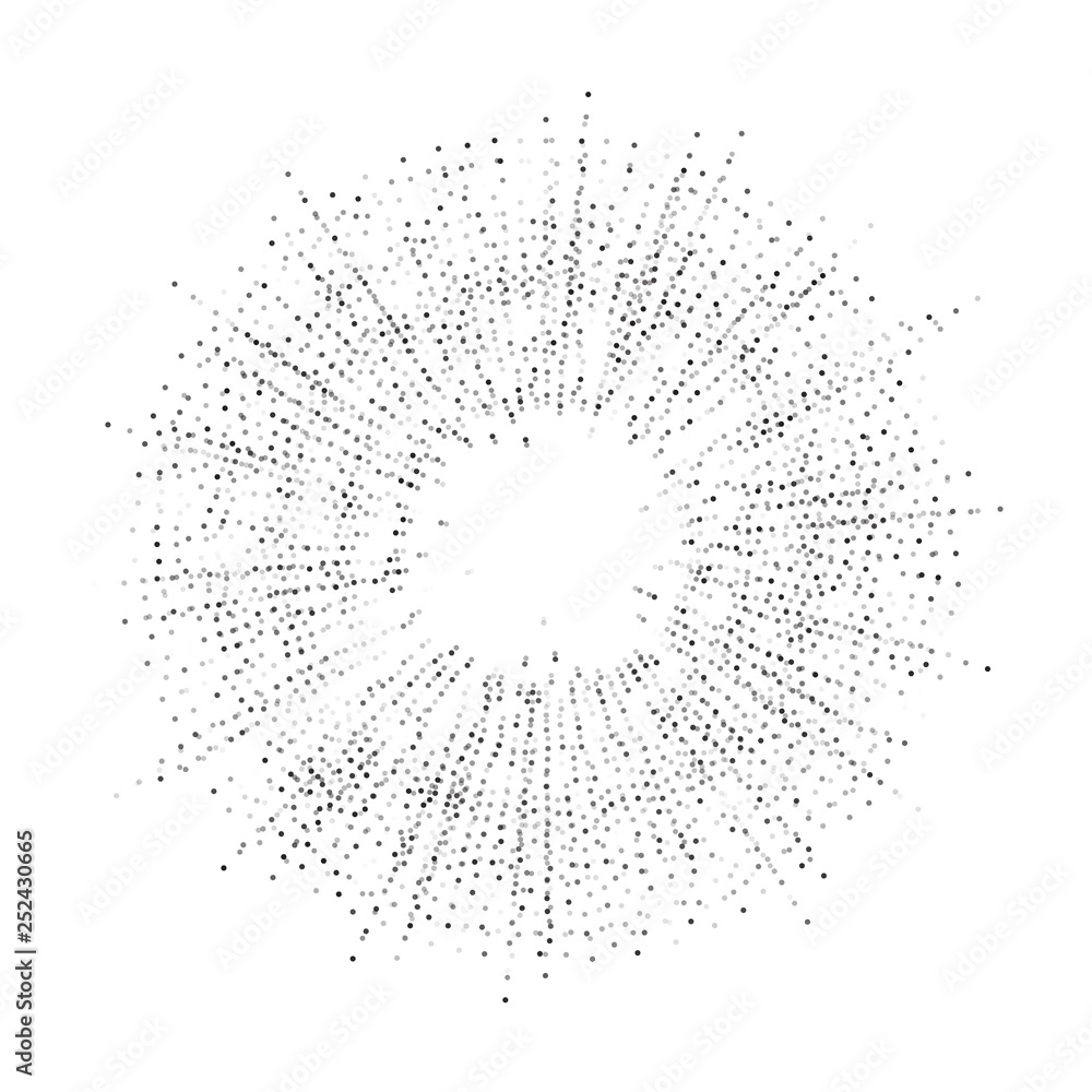 Wall mural digital burst pattern with multiple dots. explosion consist of black particles isolated on white bac