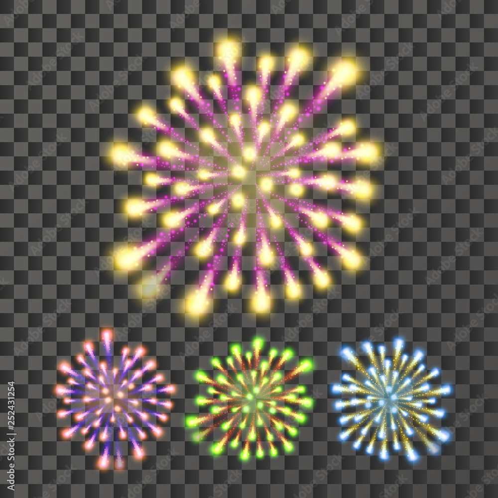 Poster firework vector. bursting sparkling star petard light effect. isolated on transparent background rea
