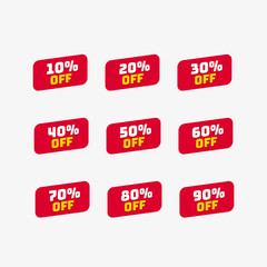Tags set with discount offer. Low cost icon. Promo icon in flat style. Vector promotion red labels.