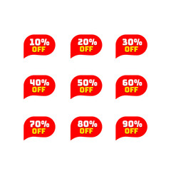 Tags set with discount offer. Low cost icon. Promo icon in flat style. Vector promotion red labels.