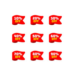 Ribbons tags set with discount offer. Low cost icon. Promo icon in flat style. Vector promotion red labels.